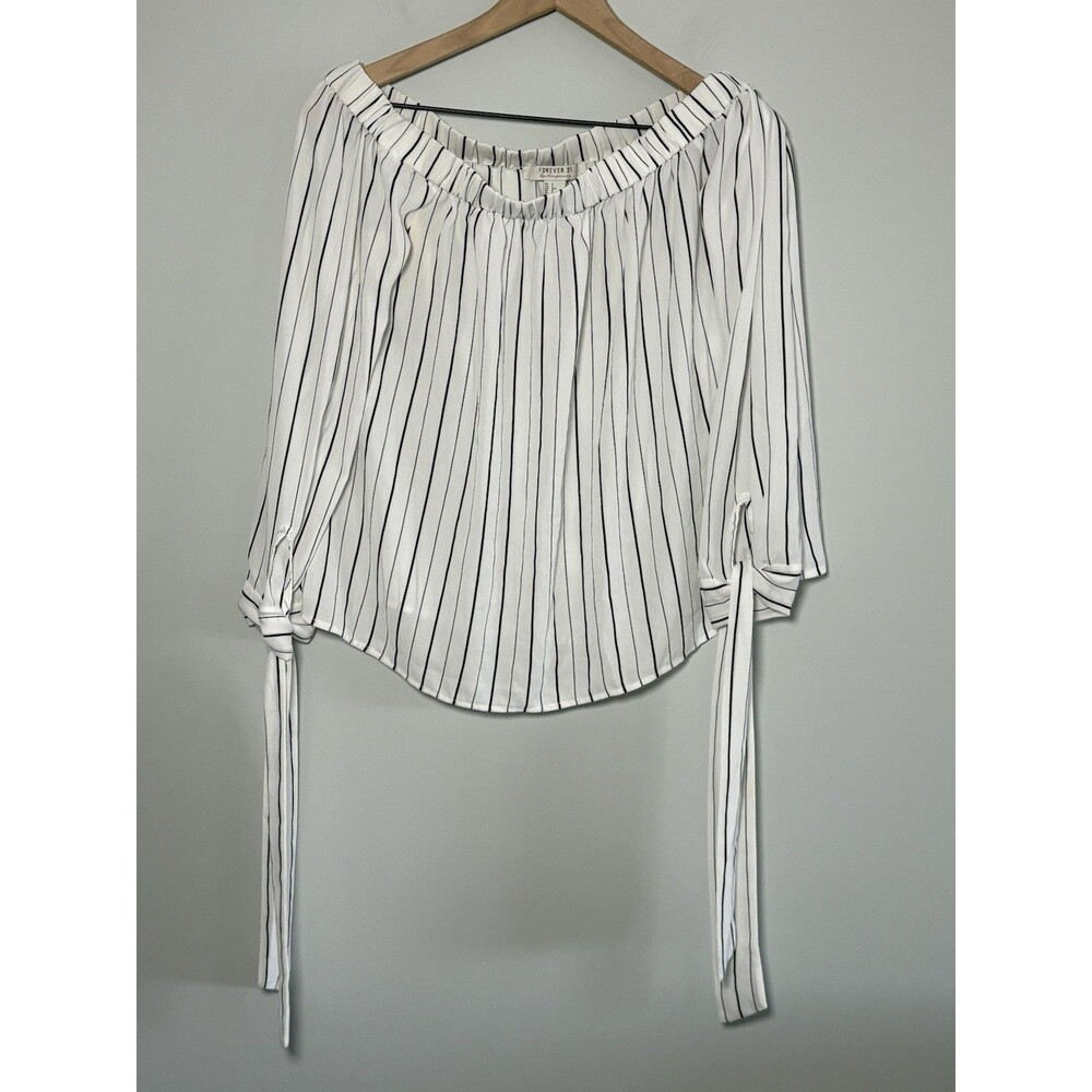 Forever 21 Contemporary Blouse Women's Small Off Shoulder White Black Striped